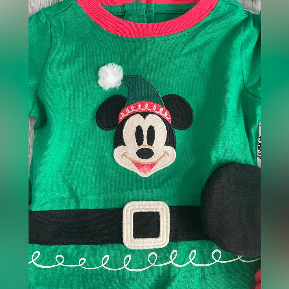 NEW Walt Disney Parks Infant &‎ Toddler Mickey Mouse Elf Pajamas w/ Ears Hat - Picture 2 of 12